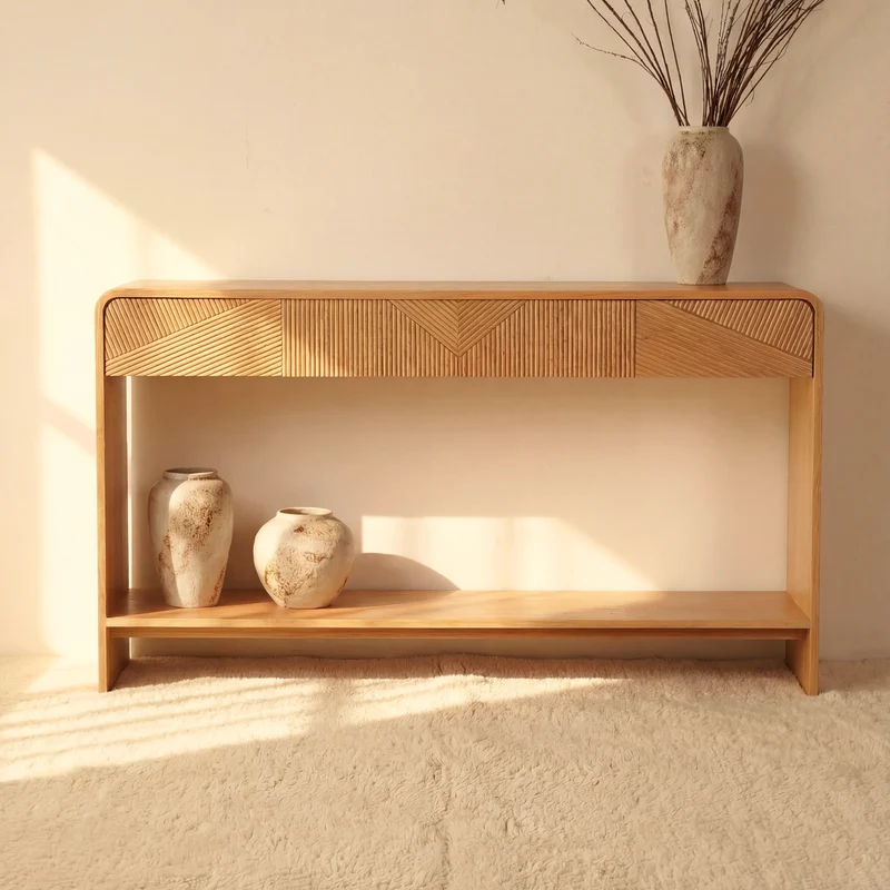 VISTA Console Table White oak with sculpted slat detailing
