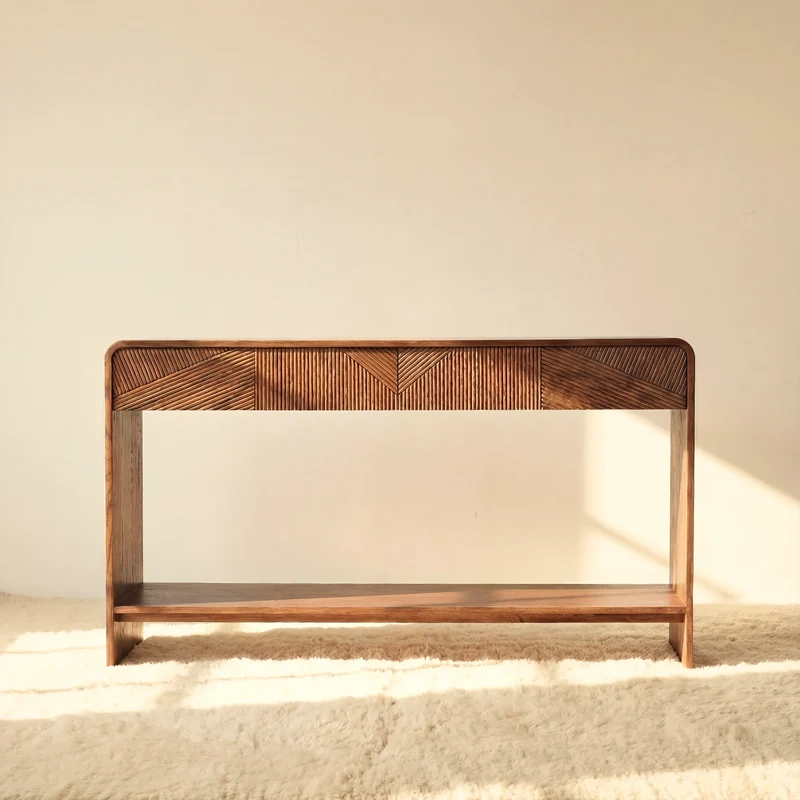 VISTA Console Table White oak with sculpted slat detailing