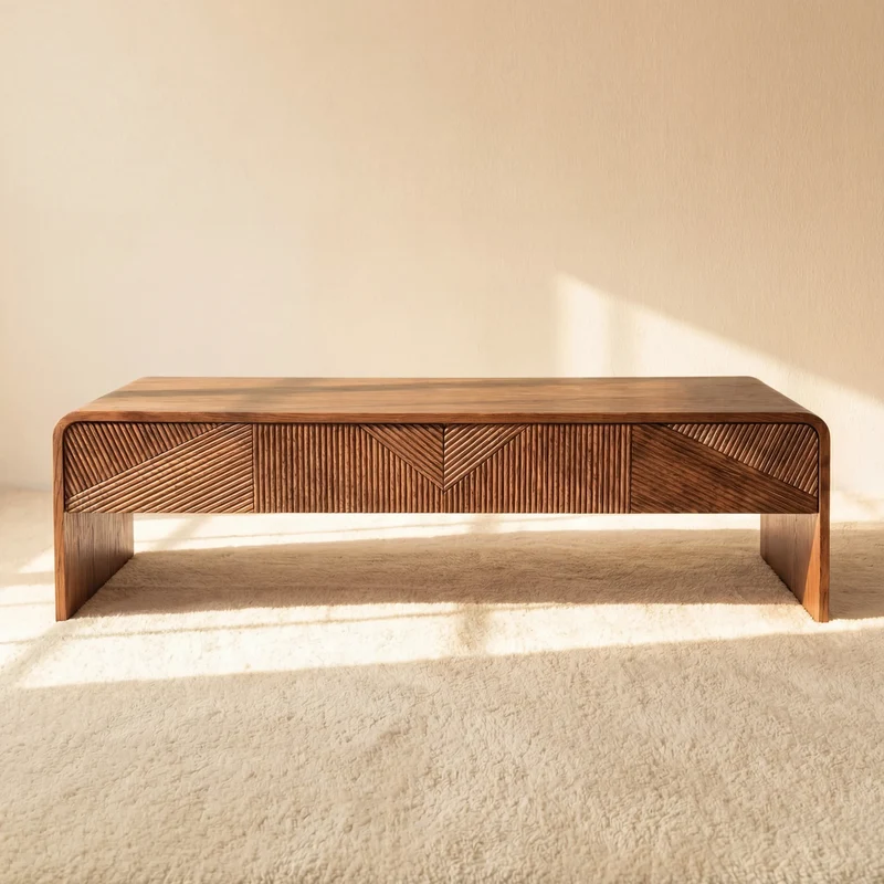 VISTA Coffee Table White oak with sculpted slat detailing