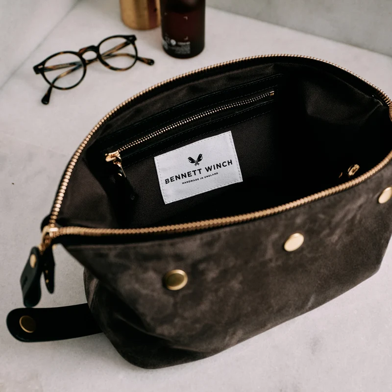 Suede Wash Bag / Dopp Kit - Storm Grey