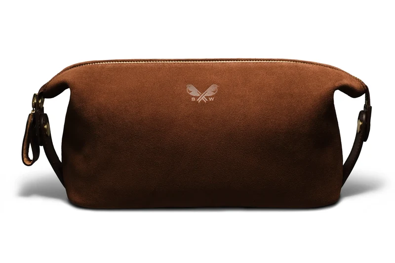 Suede Wash Bag / Dopp Kit - Tobacco Brown
