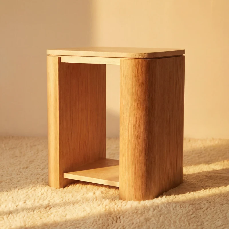 Ovelo Side Table Oak wood with travertine top