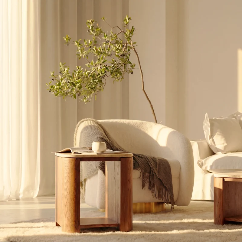 Ovelo Side Table Oak wood with travertine top