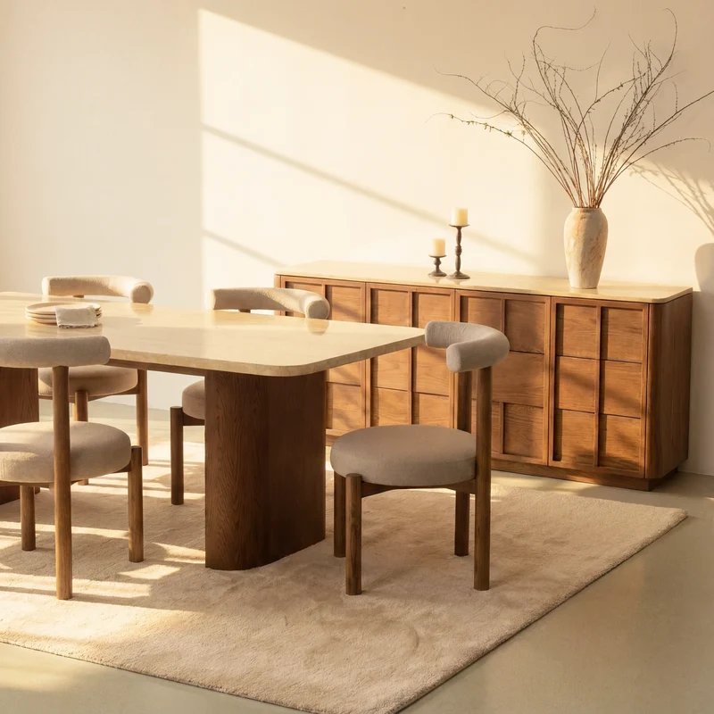 Ovelo Dining Table Oak wood with travertine top