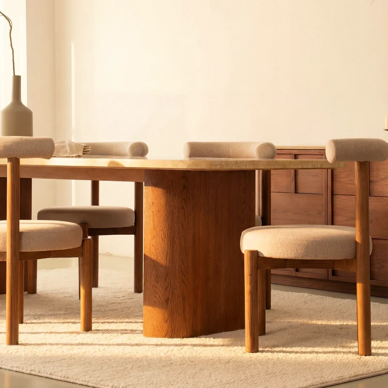 Ovelo Dining Table Oak wood with travertine top
