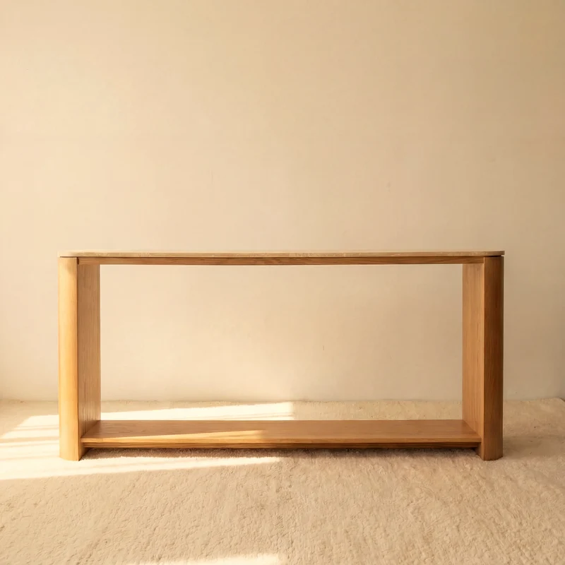 Ovelo Console Table Oak wood with travertine top