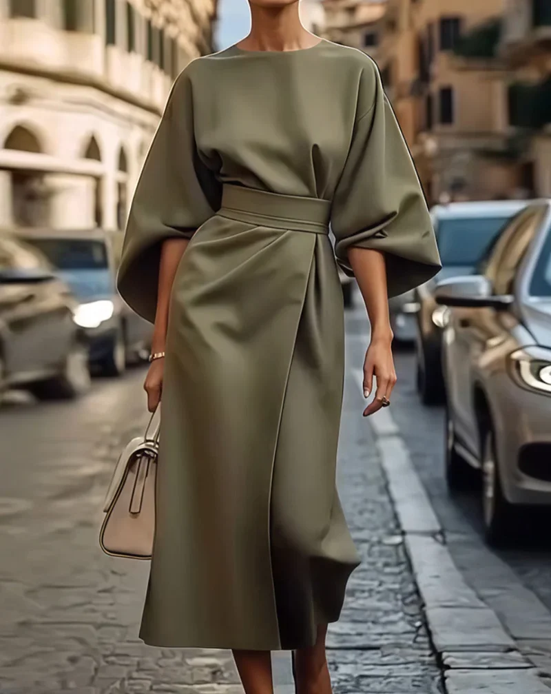 Valentina | Robe Maxi Élégante à Manches Volumineuses