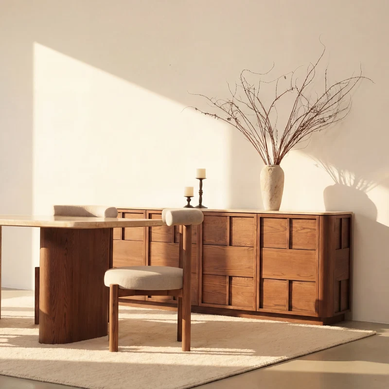 Hearth Sideboard Oak wood with travertine top