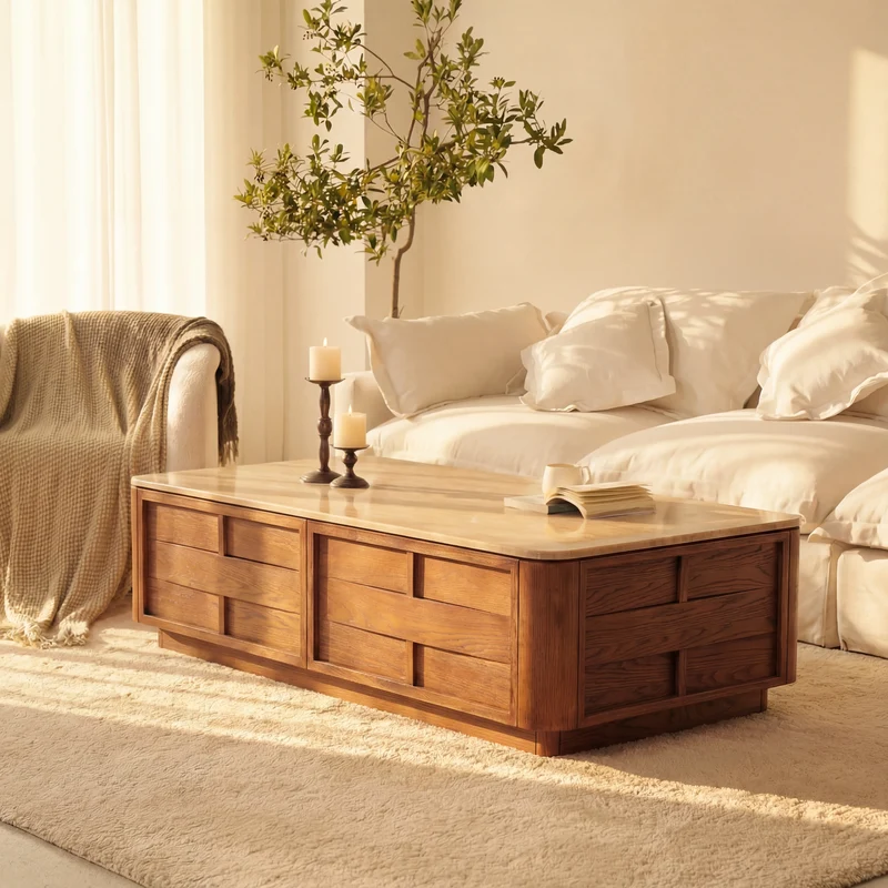 Hearth Coffee Table Oak wood with travertine top