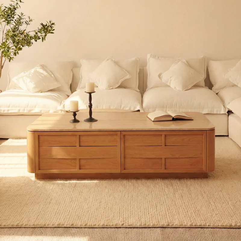 Hearth Coffee Table Oak wood with travertine top