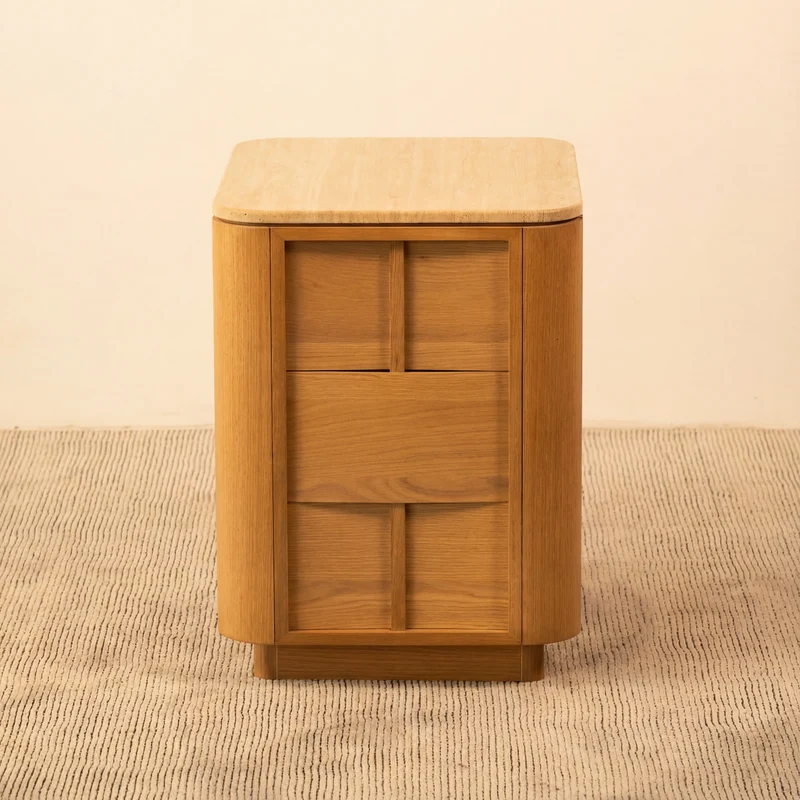 Hearth Bedside Table Oak wood with travertine top