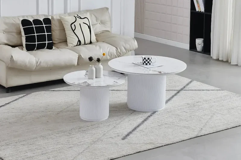 Table basse Duo Pila Céramique marbre blanc