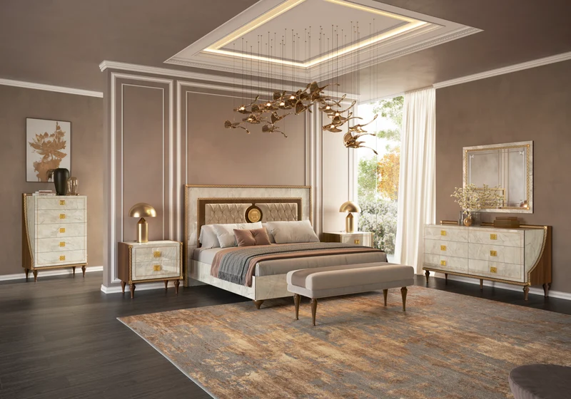 Lit double capitonné marbre et or 24K - Romantica