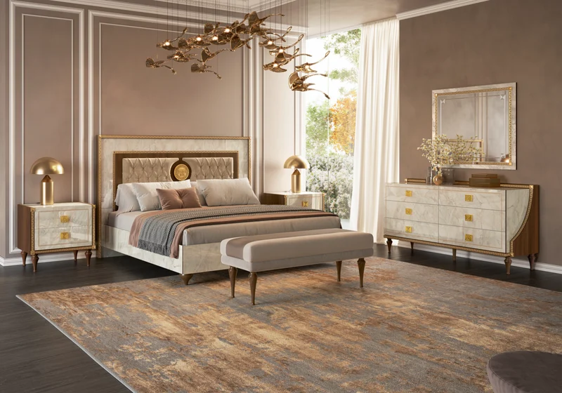 Lit double capitonné marbre et or 24K - Romantica