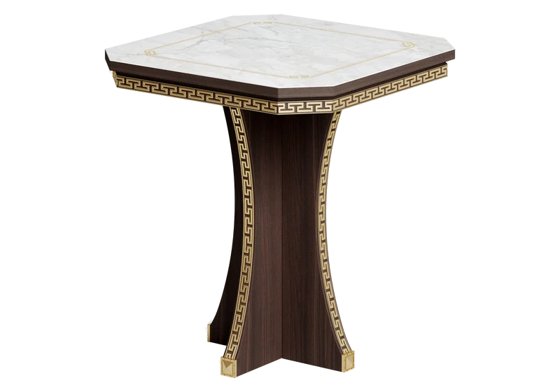 Table basse carrée marbre noyer et or 24K - Romantica