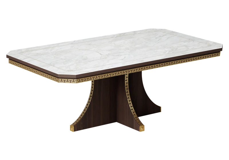 Table basse rectangulaire marbre noyer et or 24K - Romantica