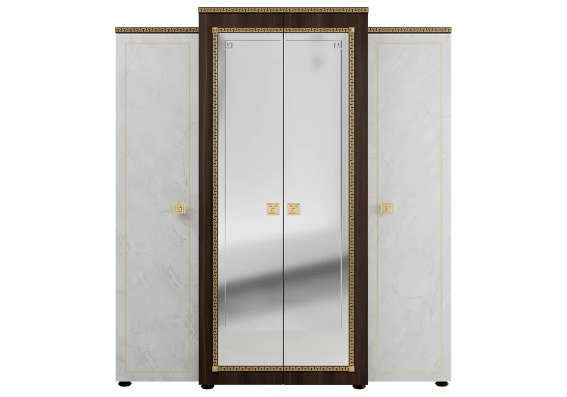 Armoire 4 portes miroir marbre noyer et or 24K - Romantica