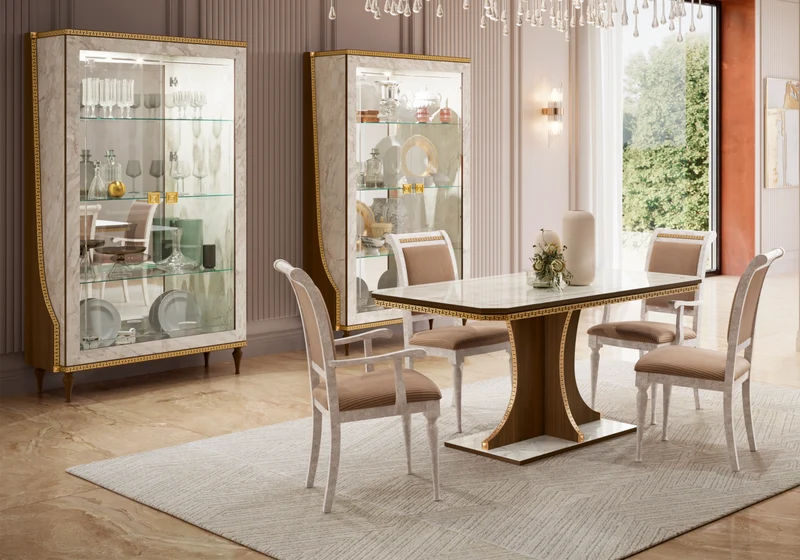 Vitrine 2 portes marbre noyer et or 24K - Romantica