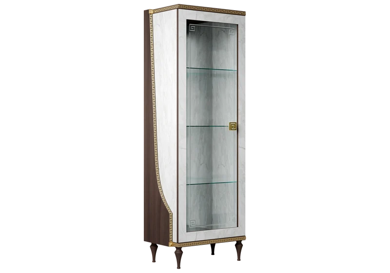 Vitrine 1 porte marbre noyer et or 24K - Romantica