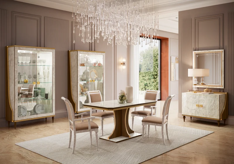 Vitrine 2 portes marbre noyer et or 24K - Romantica
