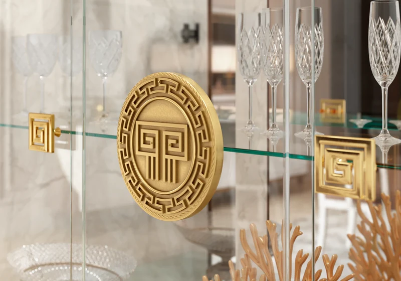 Vitrine 3 portes marbre noyer et or 24K - Romantica