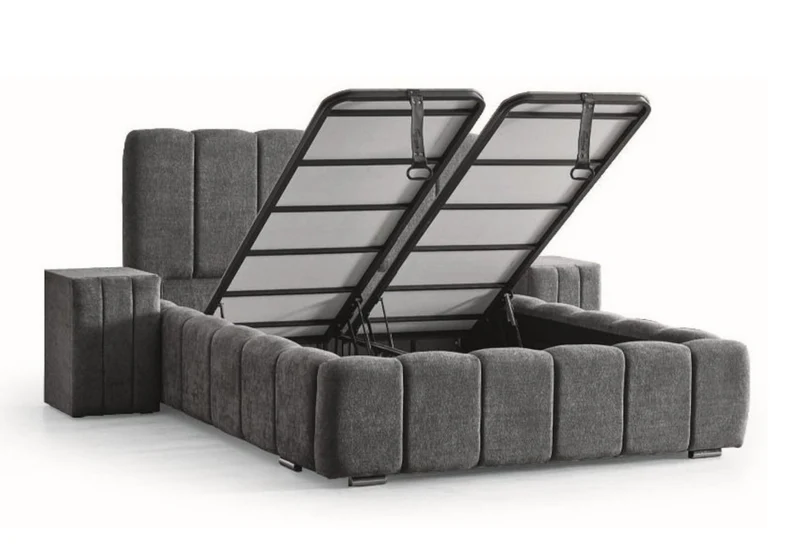 Ensemble lit coffre bouclé gris et matelas 7 zones 160x200 - Cloud