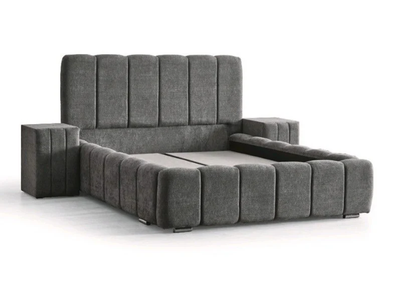 Ensemble lit coffre bouclé gris et matelas 7 zones 160x200 - Cloud