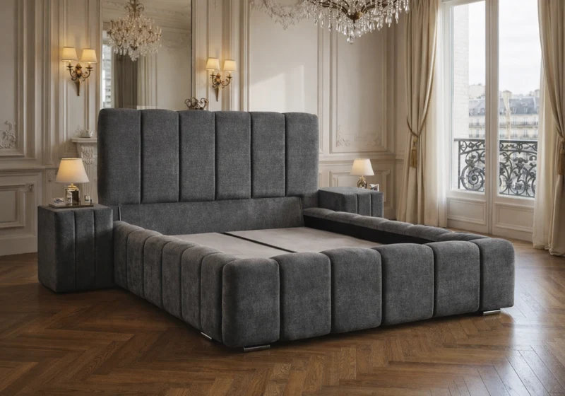 Ensemble lit coffre bouclé gris et matelas 7 zones 160x200 - Cloud
