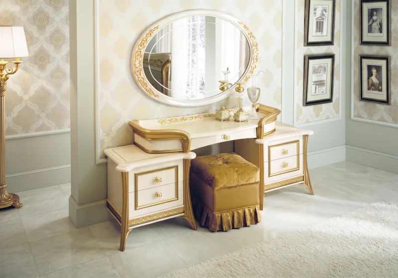 Chambre complète lit capitonné marbre ivoire et or - Melodia
