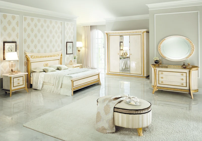 Armoire 3 portes miroir effet marbre ivoire et or – Melodia