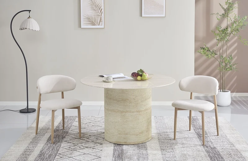 Table à manger Baeita travertin brillant 120cm