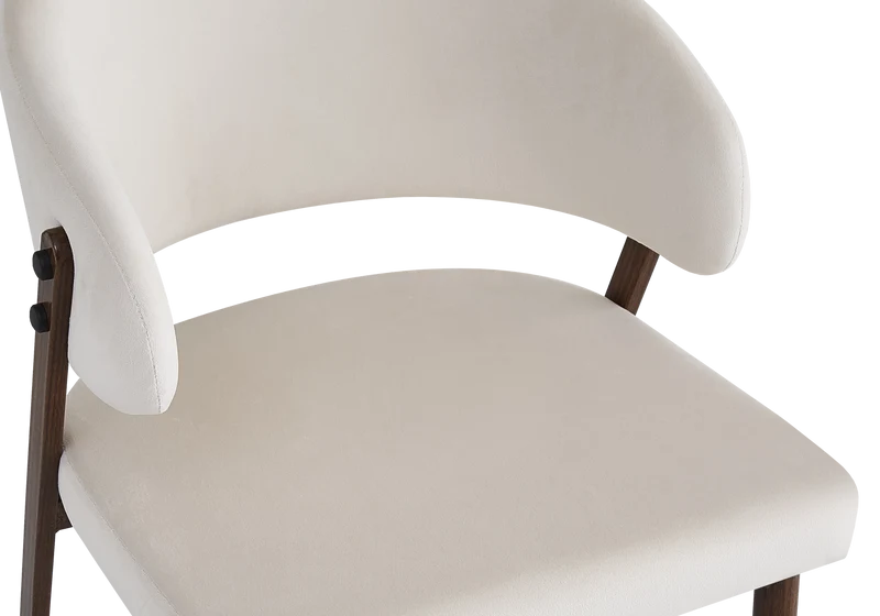 Chaise de table velours beige pieds noyer - Alba x4