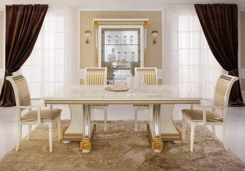 Fauteuil de table italien tissu satiné et blanc laqué - Liberty