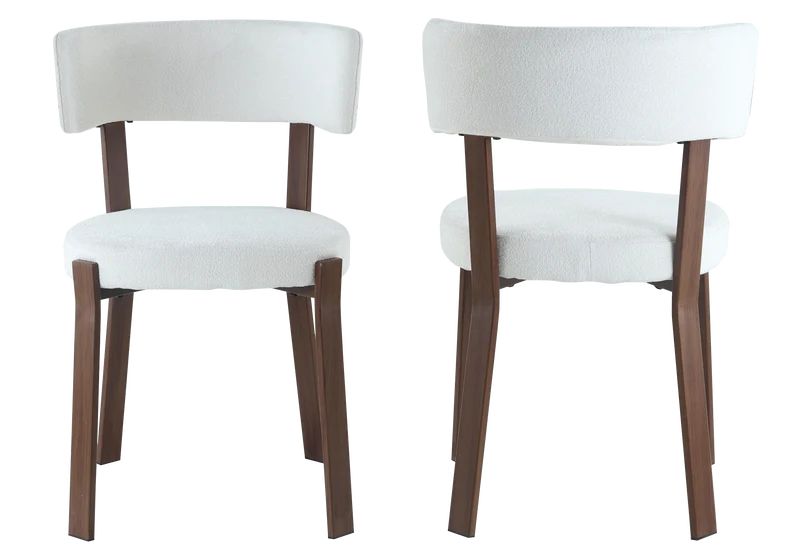 Chaise en tissu texturé beige et pieds noyer - Como x4