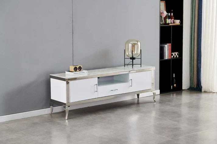 Meuble TV Baroque marbre argent 10cm