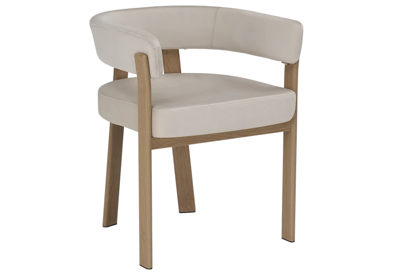 Fauteuil de table velours beige chêne - Mura x4