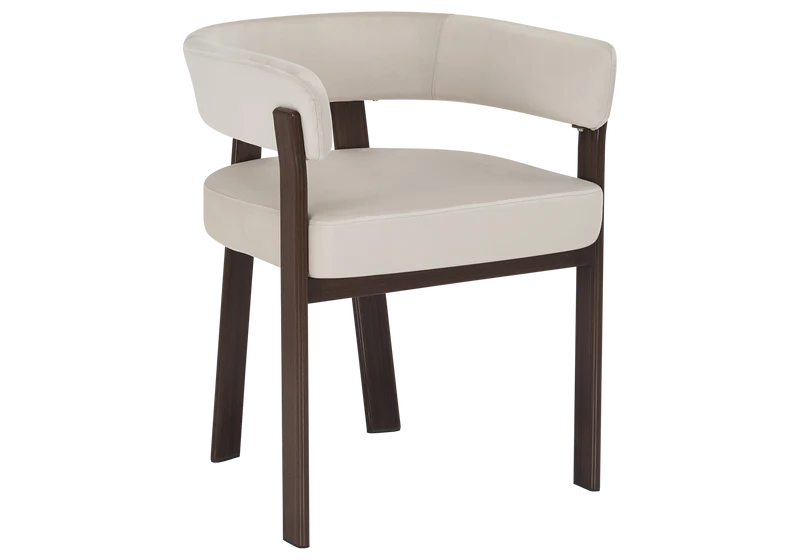 Fauteuil de table velours beige noyer - Mura x4