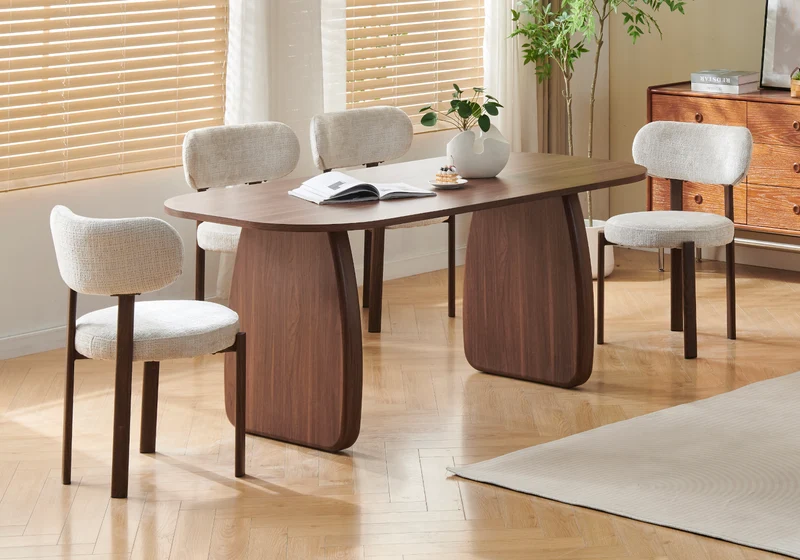 Chaise de table beige bois noyer Japandi - Kuro x4