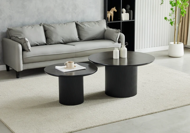 Table basse gigogne céramique noire cannelée - Kara