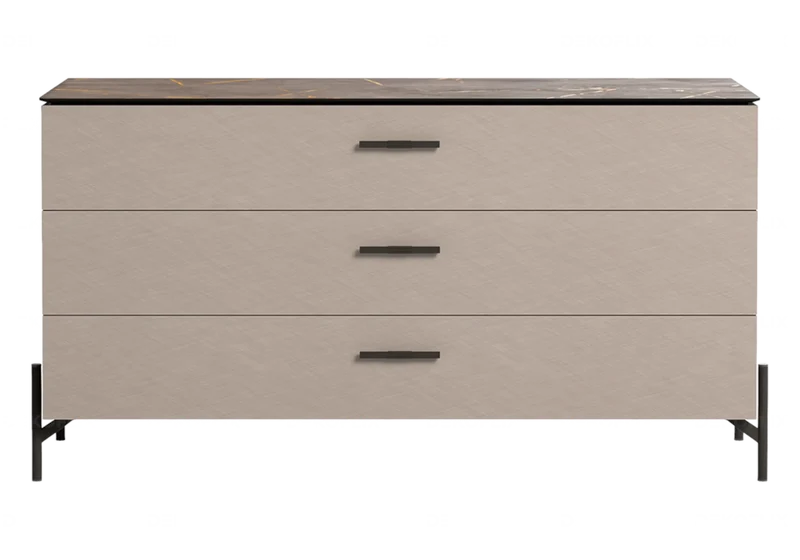 Commode 3 tiroirs marbre beige et laquée corde - Silvia