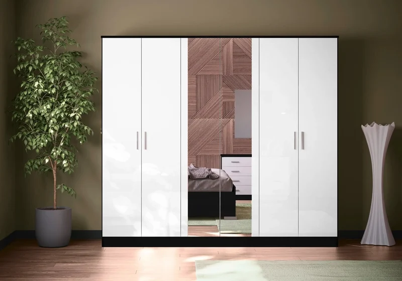 Chambre complète noir et blanc laqué LED moderne – NOEMI