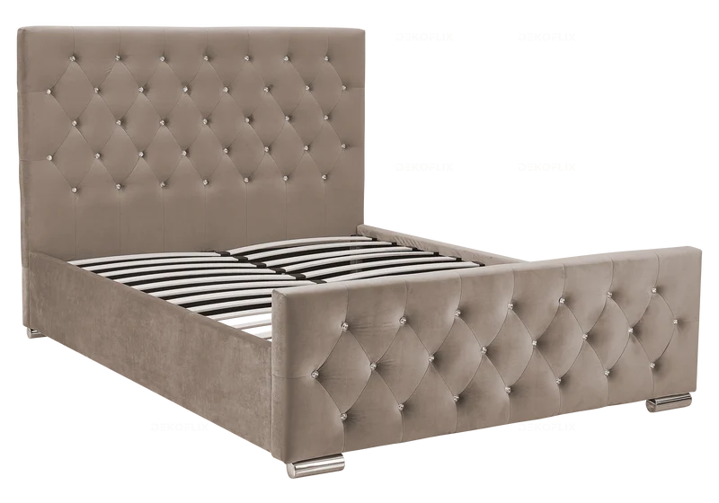 Lit double capitonné en velours taupe avec strass - Anis