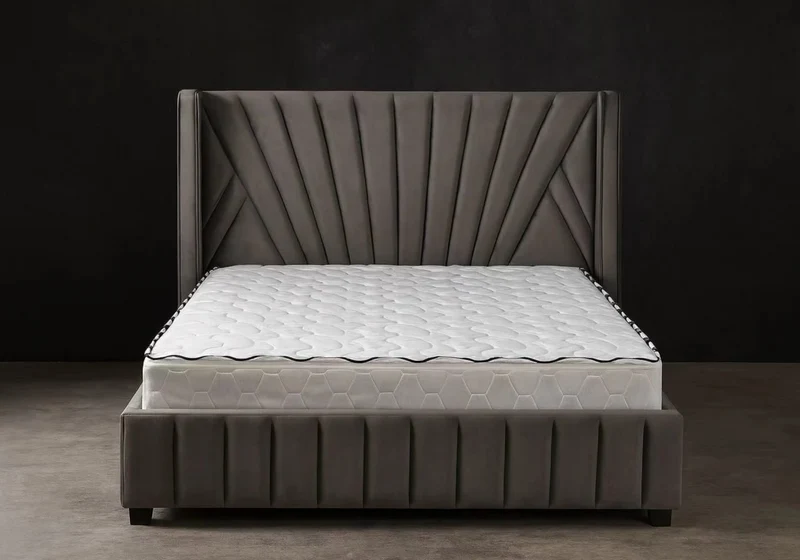 Ensemble lit en velours gris et matelas 7 zones - Venice