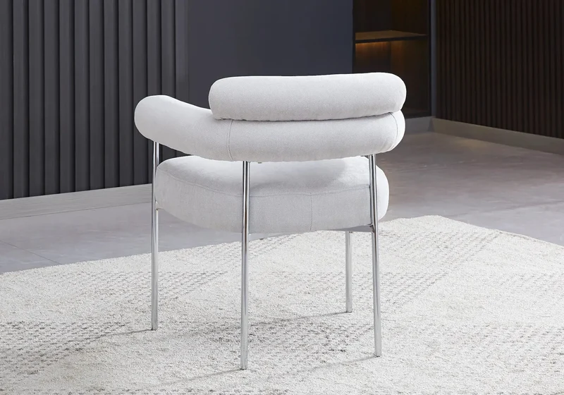 Fauteuil de table bouclée gris pieds argentés - Laya