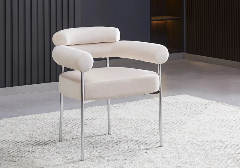Fauteuil de table velours beige pieds argentés - Laya