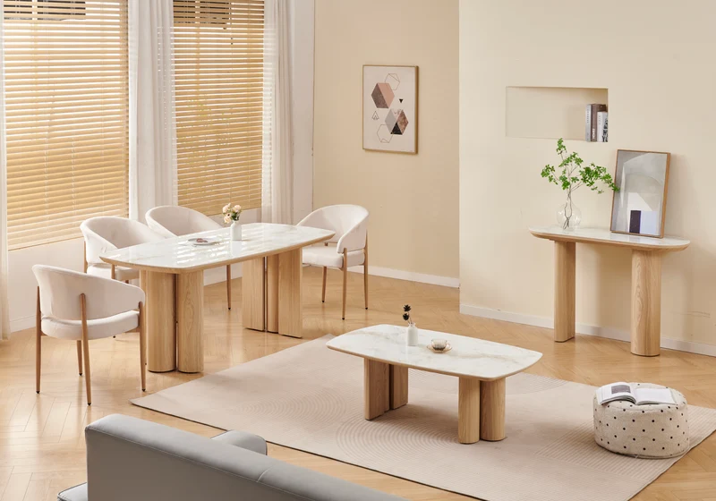 Chaise salle à manger bois et velours beige - Doria x4