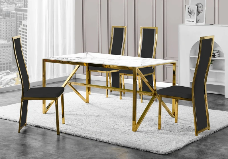 Chaise dorée velours noir design - Dia x6