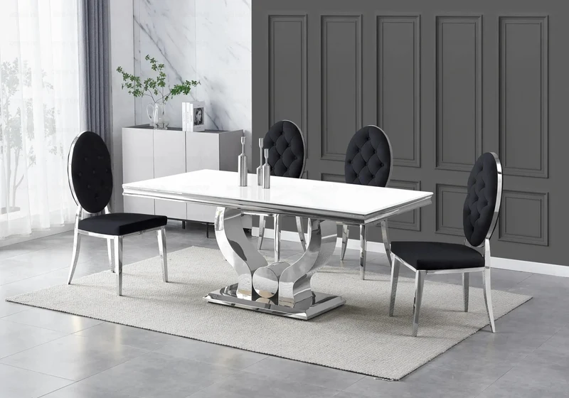 Chaise médaillon capitonnée velours noir argent - Neo x4