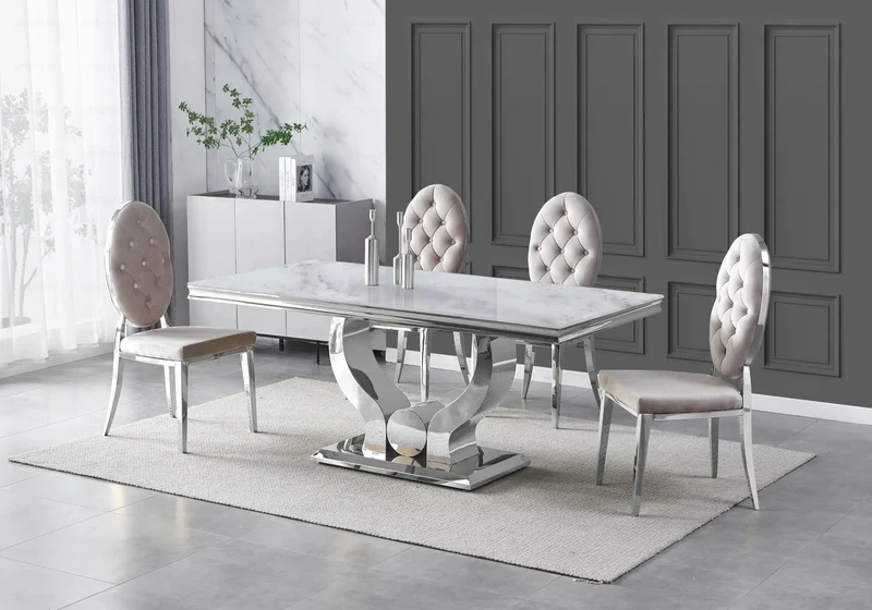 Chaise médaillon capitonnée velours beige argent - Neo x4