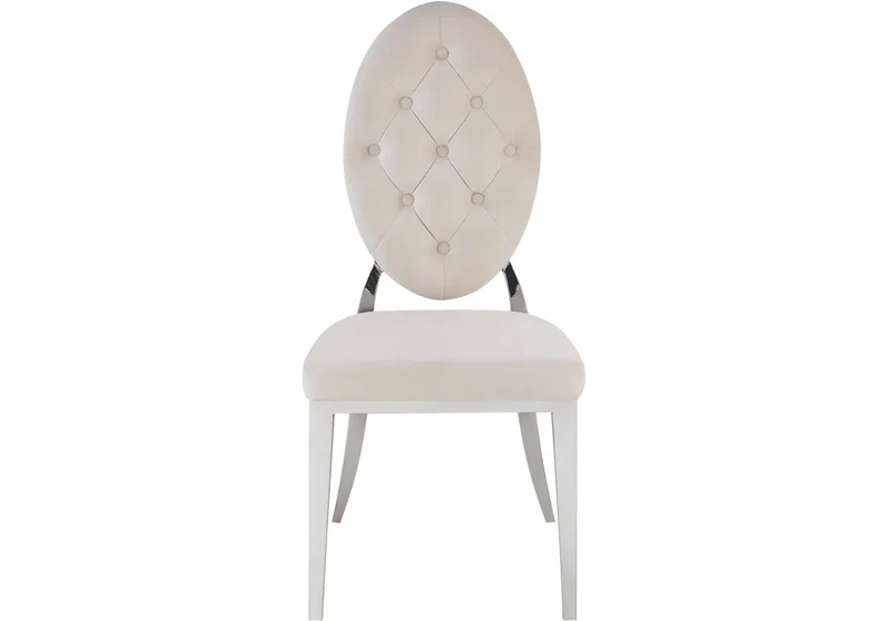 Chaise médaillon capitonnée velours beige argent - Neo x4